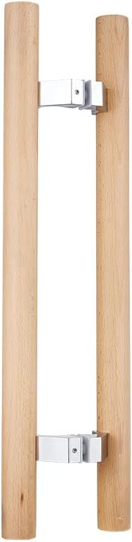 Glass Door Handle 304 Solid Connector,Wood Handle for Sauna Room,Push Pull Door Handle Beech Wood Door Pull,Front Door Handle (Length 24inches