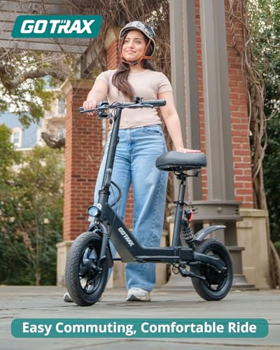 Gotrax A5 Electric Scooter w/Seat for 13+, 12" Pneumatic Tire, Max 15.5 Miles &15.5 Mph Power by 400W Motor, Dual Rear Shock Absorber &Dual Brake