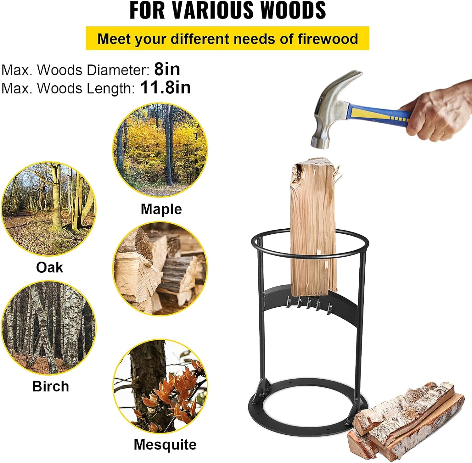 VEVOR Log Splitter 17 x 10.8, Wood Splitter for 8 Diameter Wood, Firewood Splitter 6.6 Lbs, Easy to Carry, Manual Log Splitter Made of Q235 Steel