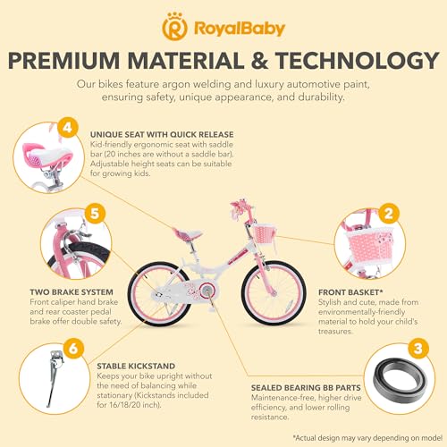 Royalbaby Princess Girls Kids Bike 12 14 16 18 20 Inch Children Bicycle with Basket for Age 3-12 Years