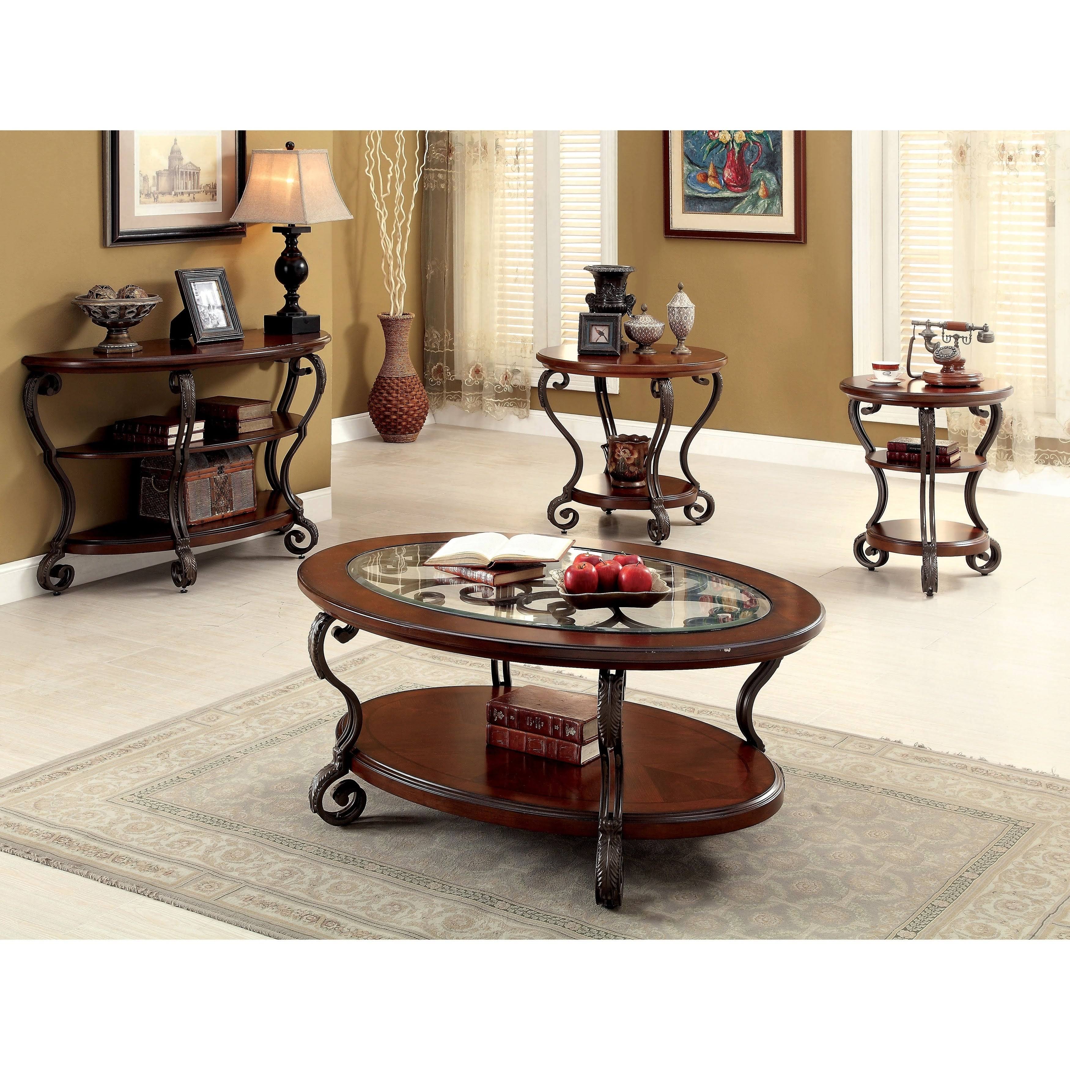 Furniture of America Raiz Traditional Cherry Oval Coffee Table, Brown