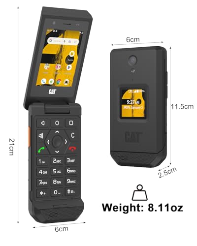 CAT S22 Rugged Flip Phone Unlocked (16GB) 2.8" Touchscreen Rugged Celll Phone Android 11, IP68 Water Resistant, 4G LTE Smart Phone Single Nano Slot