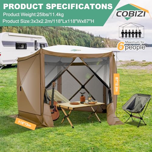 COBIZI 12x12ft Pop up Gazebo Screen Tent Screen House for Camping, Camping Outdoor Screened Gazebo, Canopy Tent