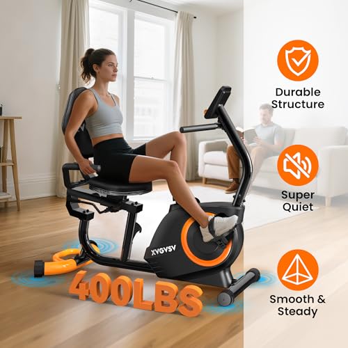 Recumbent Exercise Bike for Home Use, Quiet Recumbent Stationary Bikes for Adults & Seniors, 16-Level Resistance, Adjustable Seat, Supports 400LB