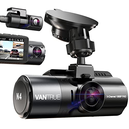 VANTRUE N4 3 Channel Dash Cam, 4K+1080P Dual Channel, 1440P+1440P+1080P Front Inside Rear Three Way Triple Car Dash Camera, IR Night Vision