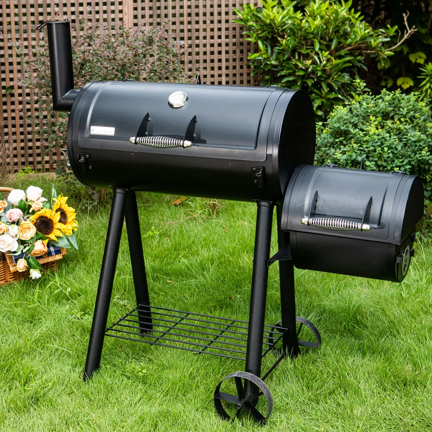 Summit Living 28 Charcoal Grill with Offset Smoker Black