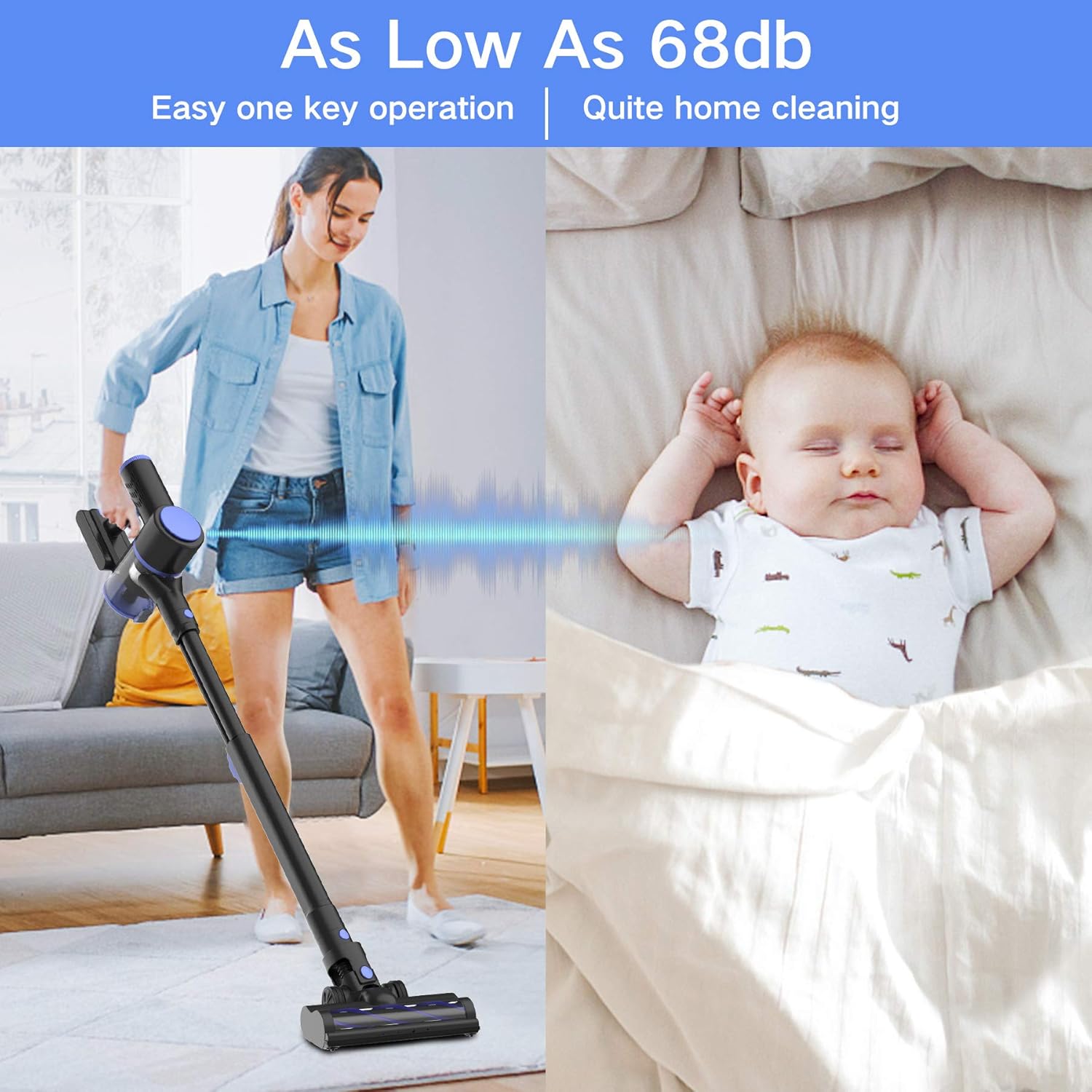 Wowgo Cordless Vacuum Cleaner, 160W Powerful Suction Stick Vacuum with 40min Max Long Runtime Detachable Battery