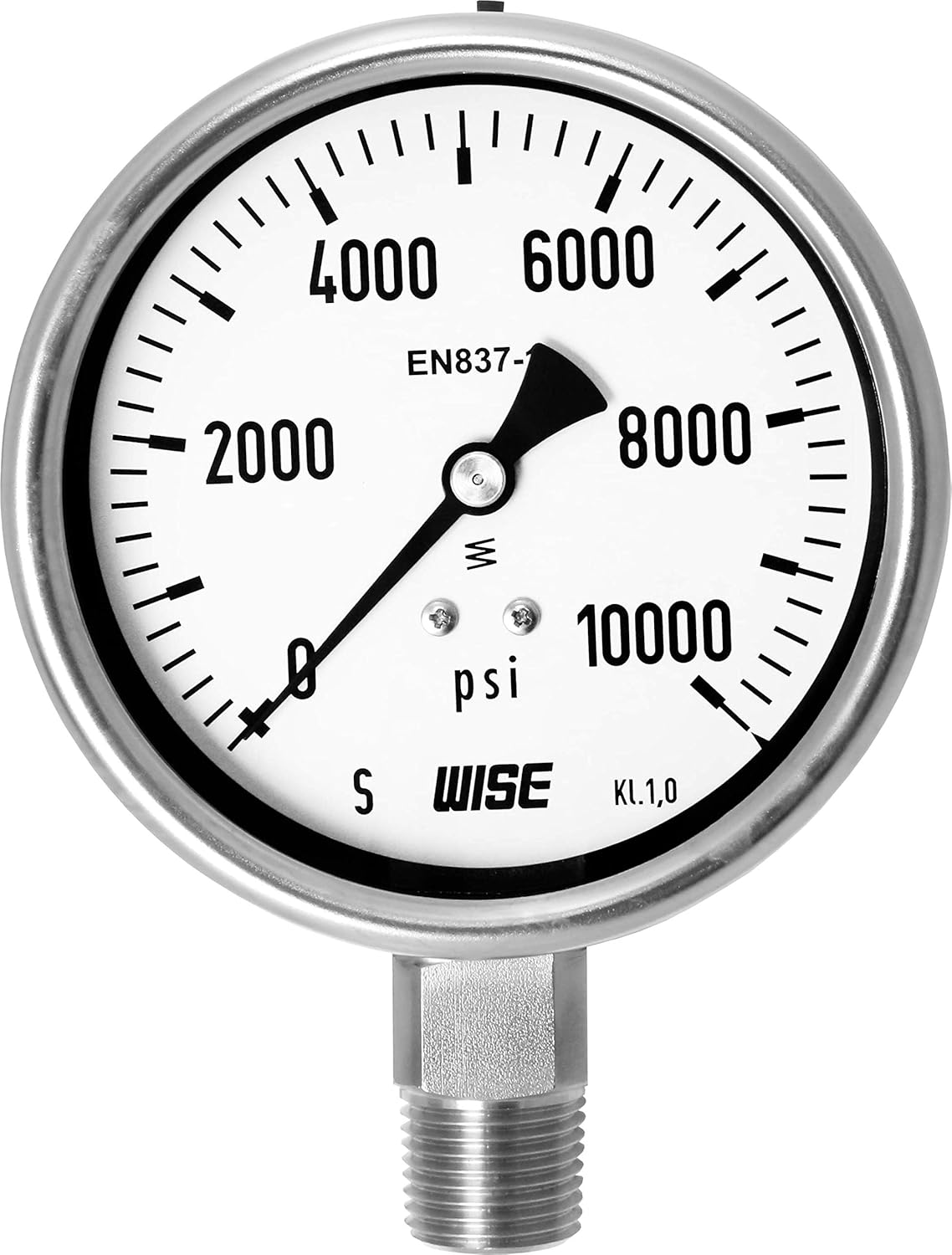 WISE Industrial Service Pressure Gauge P252 100mm(4") Dial, 1/2"NPT(M), Bottom Connection, 0~400psi, Full Stainless Steel Internals