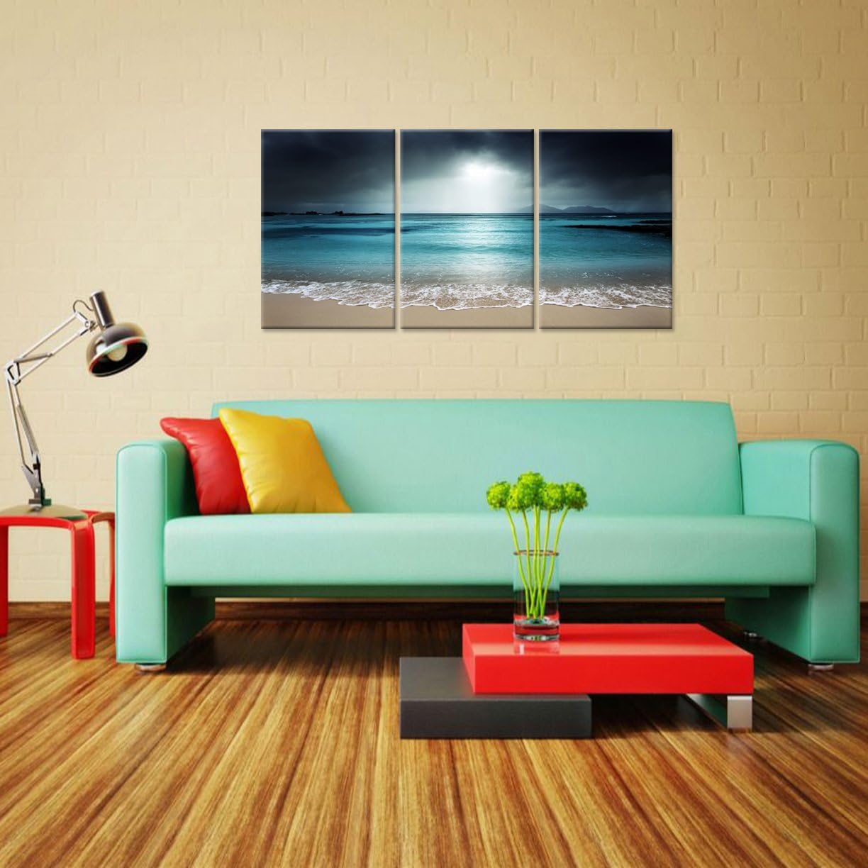 iHAPPYWALL Modern Blue Sea Canvas Wall Art Blue Ocean Seascape Sea Wave The Pictures Beach Landscape Print On Canvas Ready to Hang for Living Room