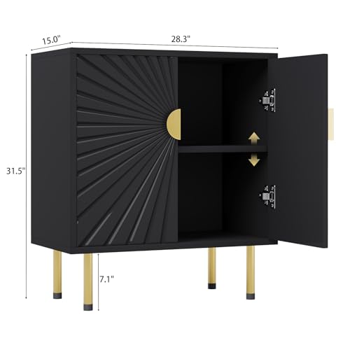 White Accent Storage Cabinet with Gold Handle Set 2- Decorative Flower Pattern Doors - Versatile Buffet Cabinet with Storage