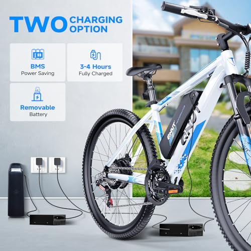 Totem Electric Bike for Adults, 750W Peak 26" Ebike for Men Women Teens with 375WH, 21 Speed, 20Mph, Up to 40Miles Front Suspension