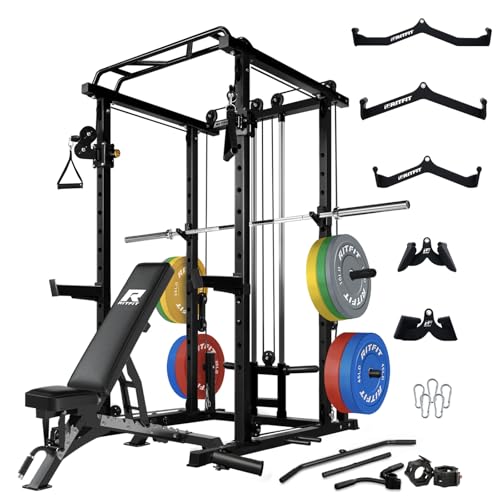 RitFit Multi-Function Squat Rack Power Cage PPC03 with Cable Crossover System, 1000LBS Capacity Power Rack and Packages with Optional Weight Bench