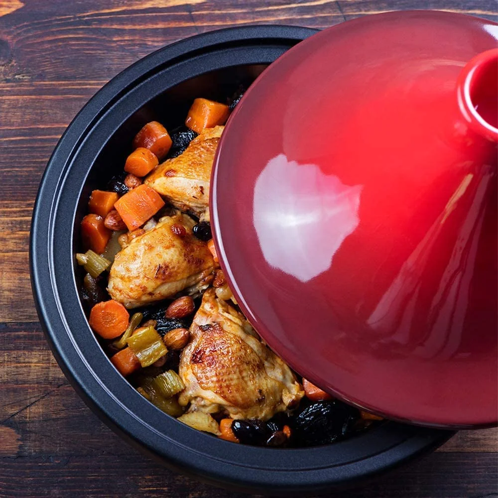 Moroccan Tagine, Enameled Cast Iron Cooking Pot, Tajine With Ceramic Cone-Shaped Closed Lid, 3.3 QT (Ceramic)