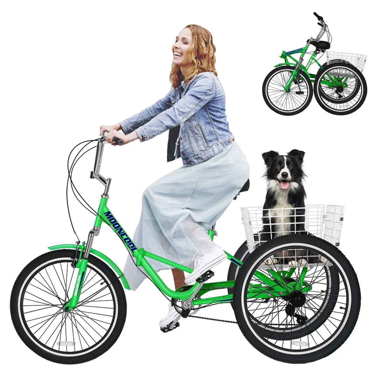 MOONCOOL Adult Folding Tricycle for Adults, 7 Speed 20/24/26 inch 3 Wheels Bikes with Basket, Foldable Tricycle for Adults, Women, Men, Seniors