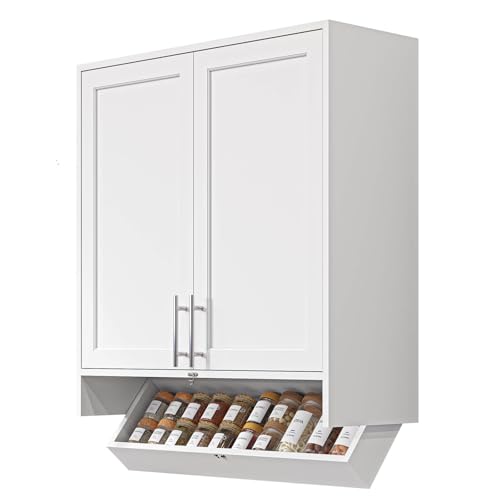 Wall Storage Cabinet - Kitchen Laundry Wall Amount Cabinet with Two Shaker Doors and Shelf, in Grey, 24'Wx2 Pcs