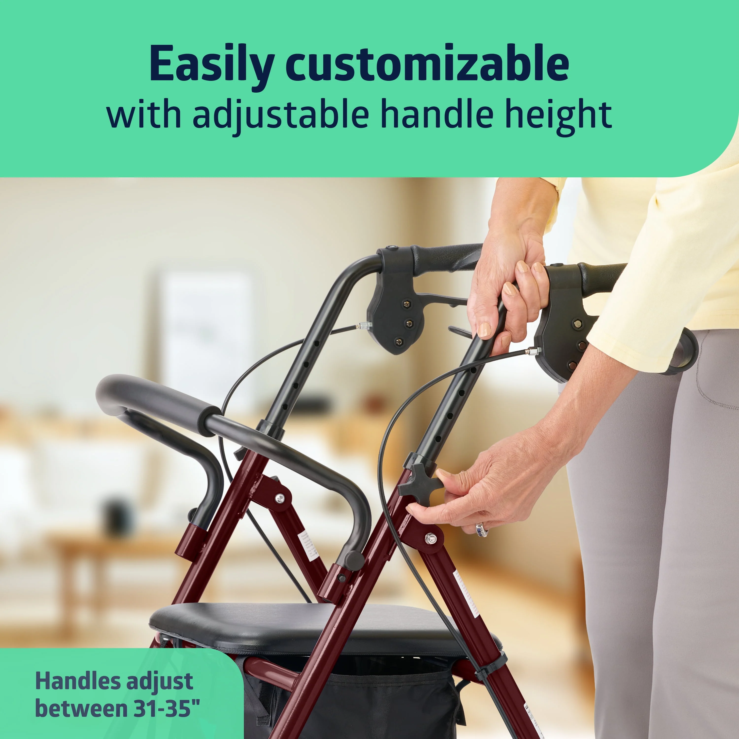 Medline Steel Rollator Walker for Adult, Burgundy, 350 lb. Weight Capacity, 8鈥?Wheels, Foldable, Adjustable Handles