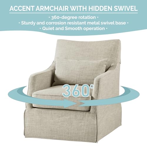 Martha Stewart London Swivel Chair - Solid Wood & Plywood, Skirted Metal Base Accent Armchair