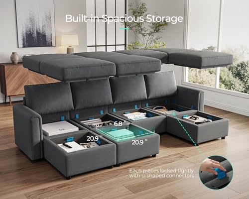 LINSY HOME Modular Sectional Sofa, Convertible U Shaped Sofa Couch with Storage, Memory Foam, Modular Sectionals with Ottomans