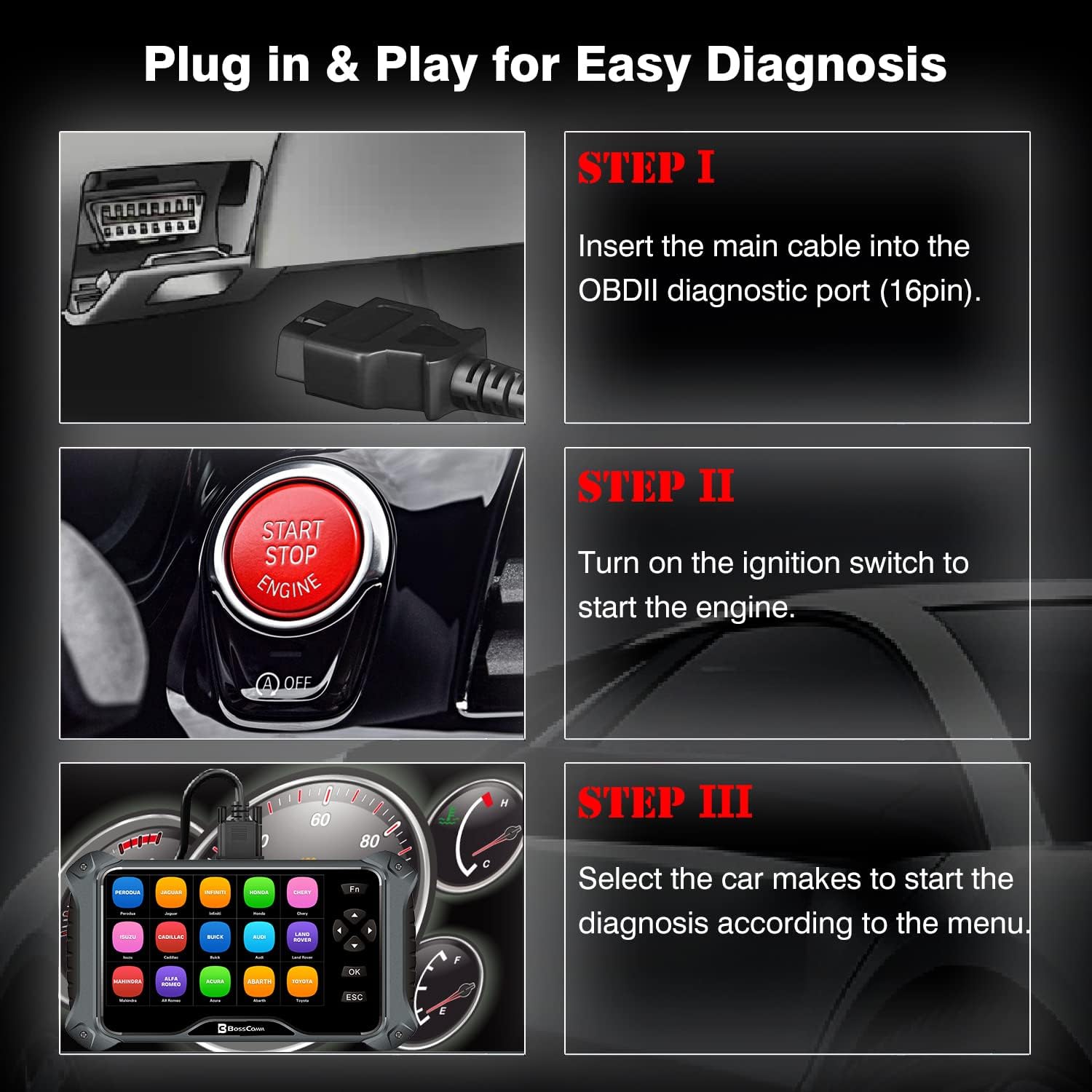BOSSCOMM IF-742 OBD2 Car Scanner Automotriz 7Inch Code Reader & Scan Tool Diagnostic Engine, ABS, SRS