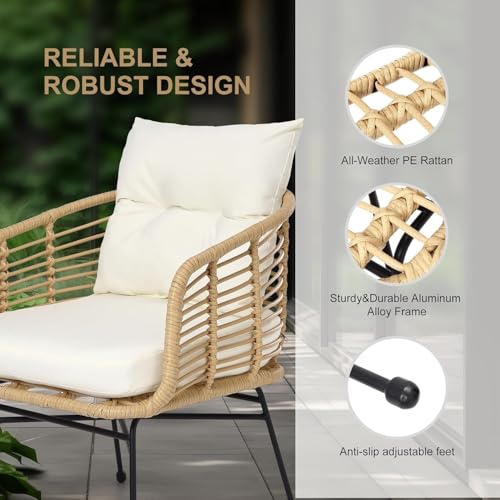 3 Piece Patio Bistro Set, Outdoor Wicker Table and Chairs Set of 2