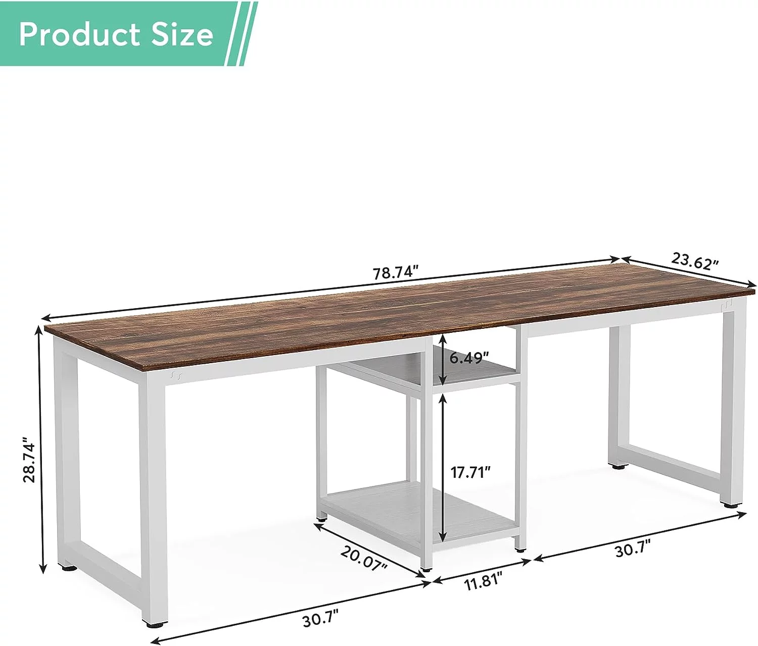 Tribesigns 78" Computer Desk, Extra Large Two Person Office Desk with Shelf, Double Workstation Desk for Home Office (Brown/White)