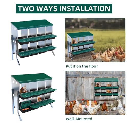 Chicken Nesting Box, 10 Hole 2 Layer Hen Nest Box with Legs, Roll Away Eggs Laying Boxes,Cleanable Pull Out Hen Roosting Boxes