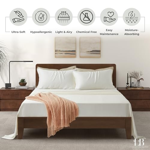 Luxury Bamboo Market | Queen Size Bed Sheet Set | 100% Viscose Made from Bamboo | Organically Grown | Ultra Soft | Cooling Sheets for Hot Sleepers |
