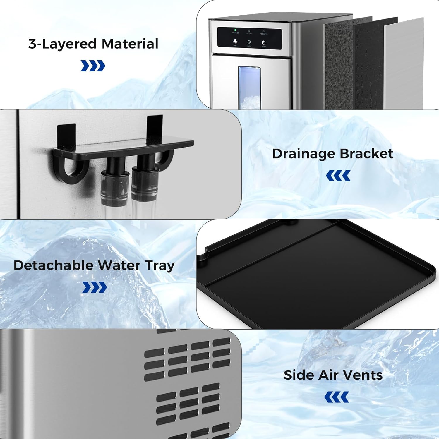COSTWAY Nugget Ice Maker Countertop, 40 Lbs/24H Soft Ice, Pebble Ice Maker with Self-Cleaning Function, LED Light, Manual and Auto Water Refill