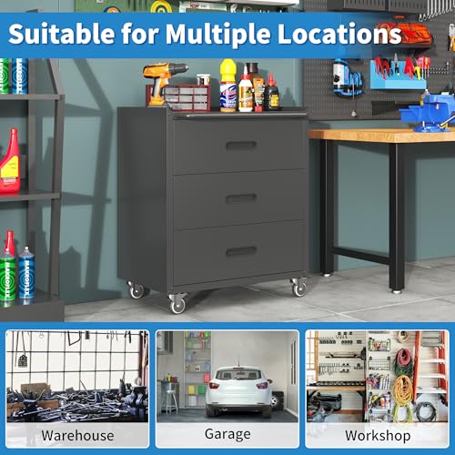 Metal Garage Storage Cabinet with Wheels,Locking Rolling Tool Cabinet with Drawers and Shelves for Home, Office, Garage & Workshop