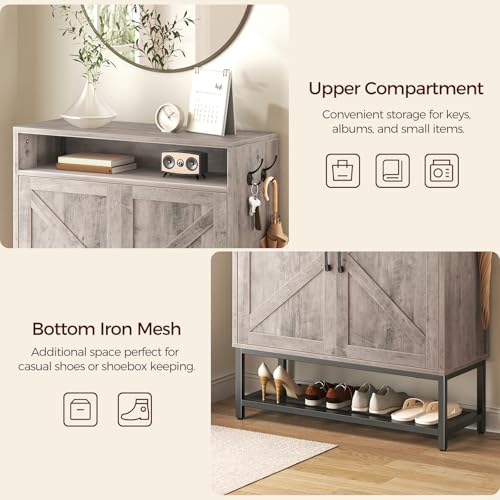 Shoe Storage Cabinet, Farmhouse Shoe Cabinet for Entryway, 6-Tier Shoe Organizer with Doors and Shelves