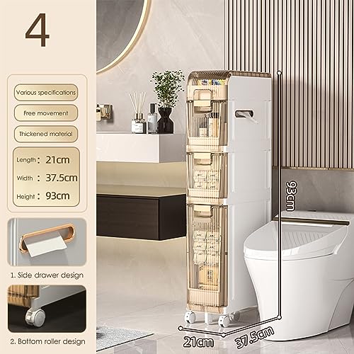 Towel Storage Unit Waterproof Bathroom Cabinets with Wheels, Bathroom Storage Units with 2/3/4 Storage Drawers, Free-standing Floor Cabinets