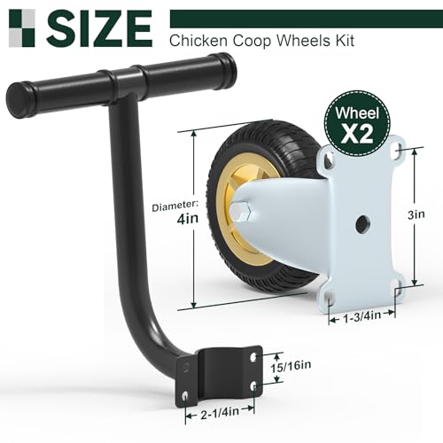 Flehomo Chicken Coop Wheels Kit, 2 Pack 4" Caster Wheels and A Lifting Handle for Easy Movement