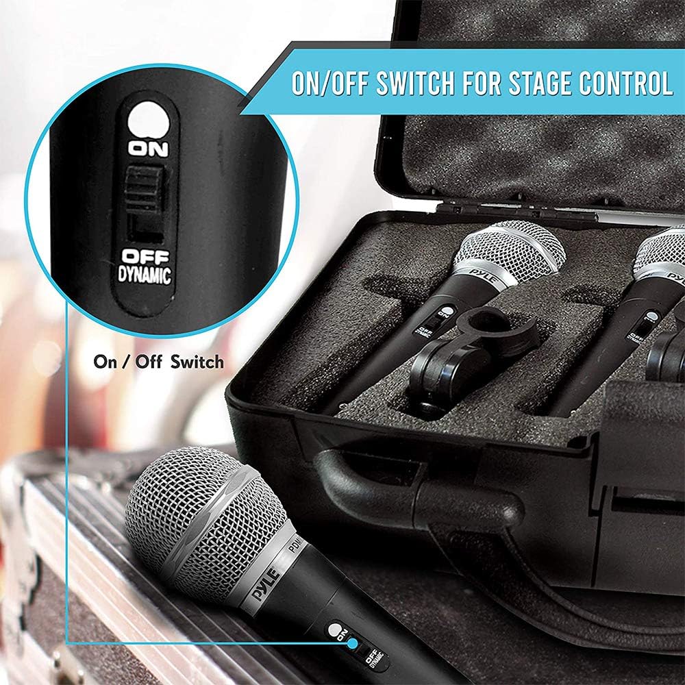 Pyle 3 Piece Professional Dynamic Microphone Kit Cardioid Unidirectional Vocal Handheld MIC with Hard Carry Case & Bag