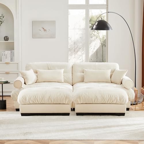 130" Modular Sectional Sofa,Velvet Upholstered Couches for Living Room,3 Seater Green Sofa Couch with Movable Ottoman