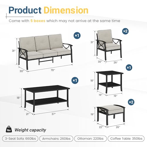 Wisteria Lane 5-Piece Outdoor Patio Furniture Set, Outdoor Metal Sectional Furniture with Cushions