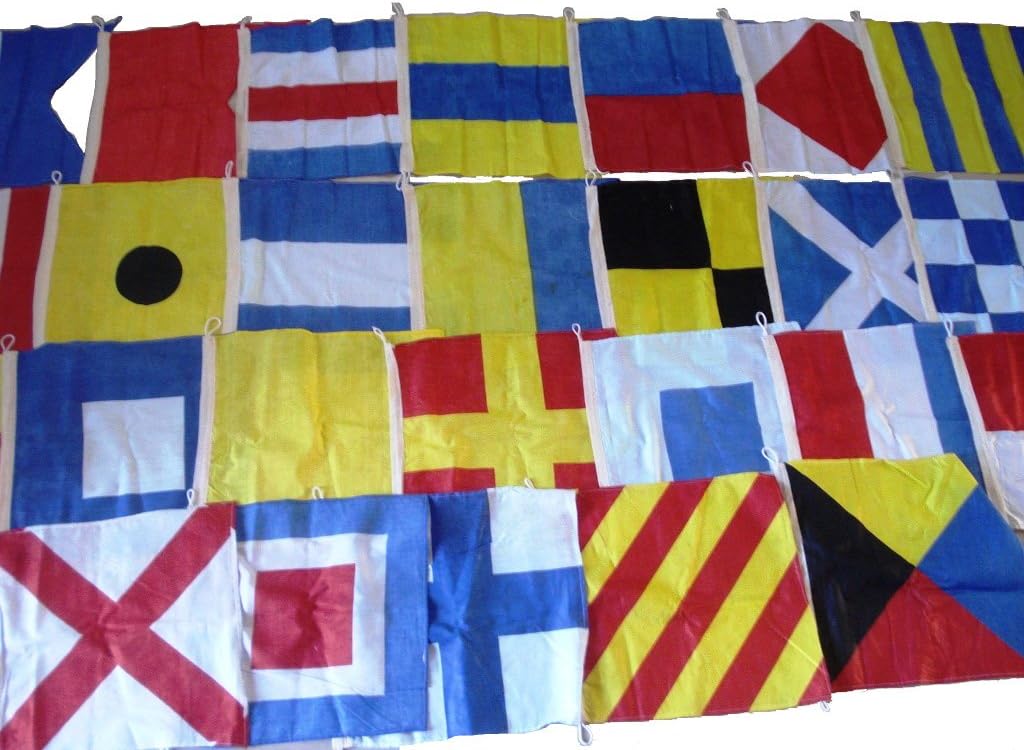 Brass Blessing Naval Signal Flag Set - Complete Set - Maritime/Marine/Boat/Yacht/Beach Party Nautical Decor (Polyester, 14 Flag Set Small)