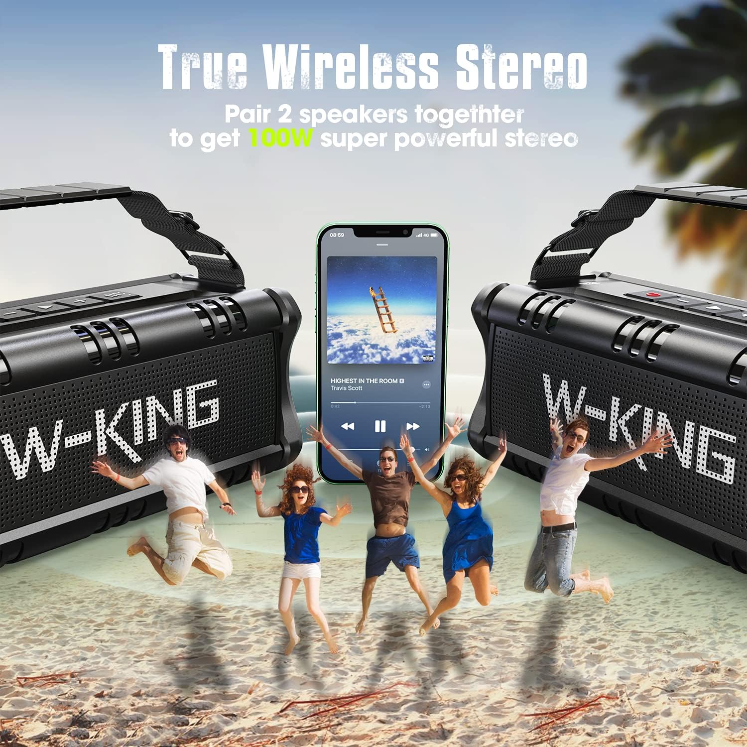 Bluetooth Speaker, W-KING 50W Powerful Bluetooth Speaker Loud IPX6 Waterproof