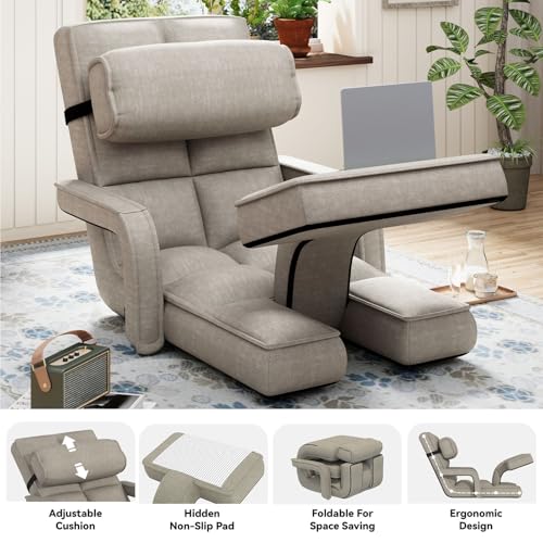 Esright Floor Chair, Padded Folding Gaming Chair with 14-Level Adjustable Backrest