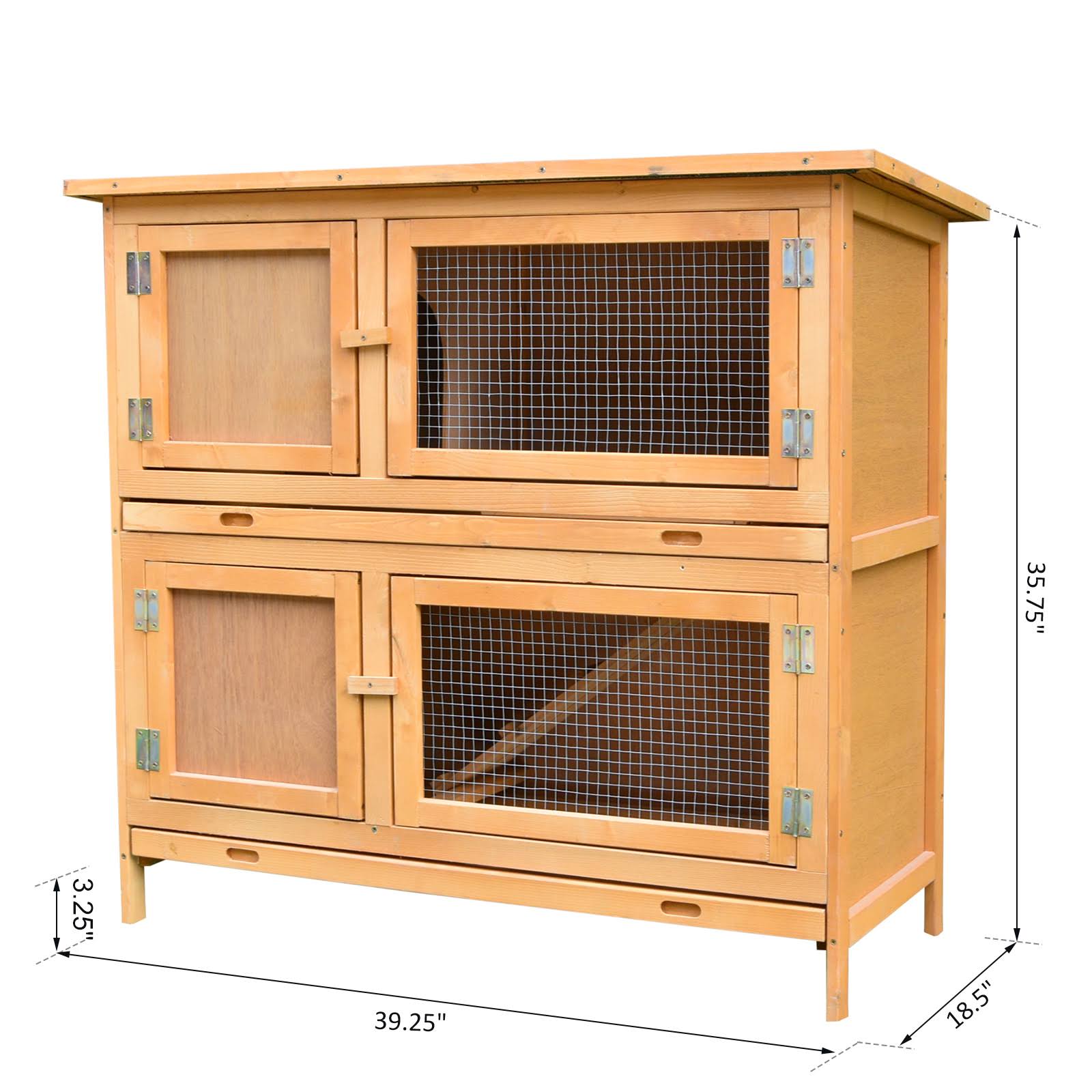 Pawhut Rabbit Hutch Solid Wood Rabbit-Bunny Cage with 2 Large Main