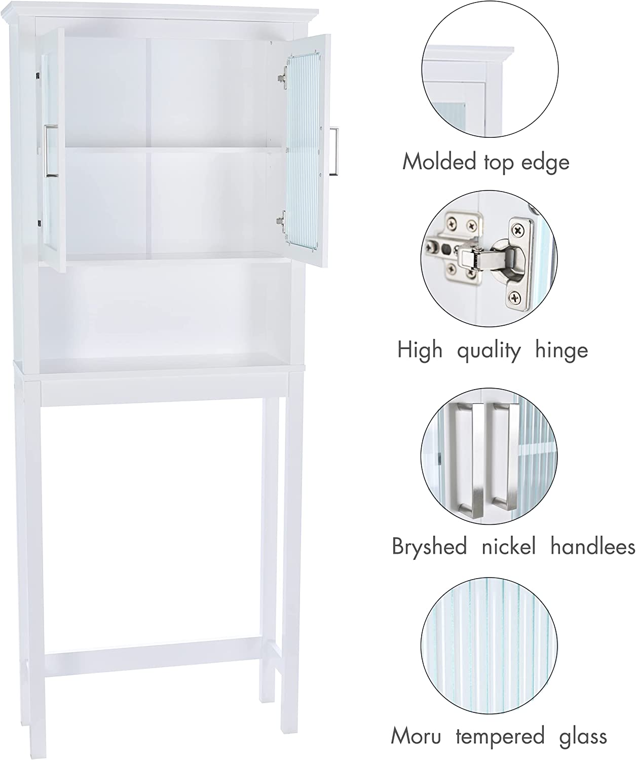 Spirich Home Bathroom Cabinet Over The Toilet, Bathroom Storage Cabinet with Windowpane Glass Doors and Adjustable Shelves