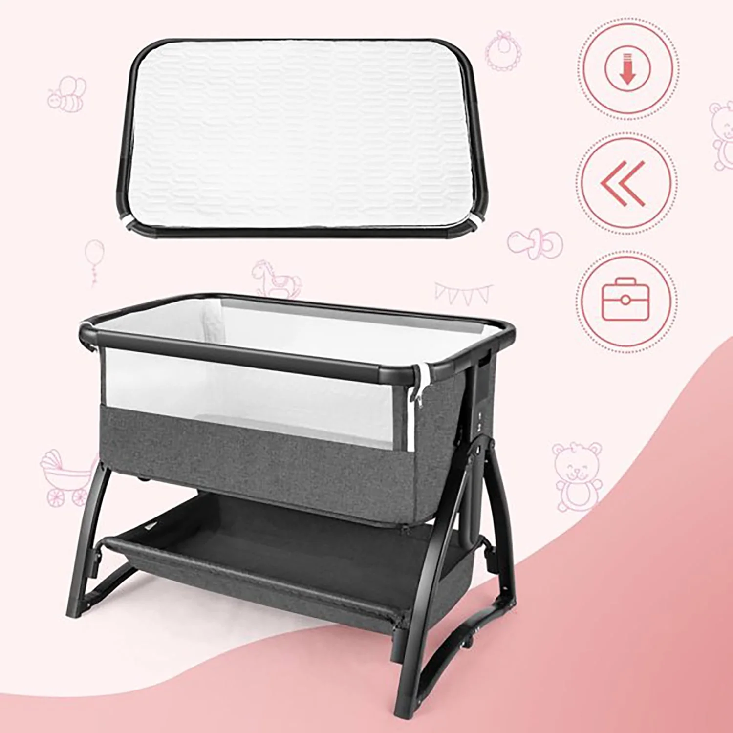 Adnoom Baby Bassinet Bedside Sleeper, Baby Bed to Babies Cradle