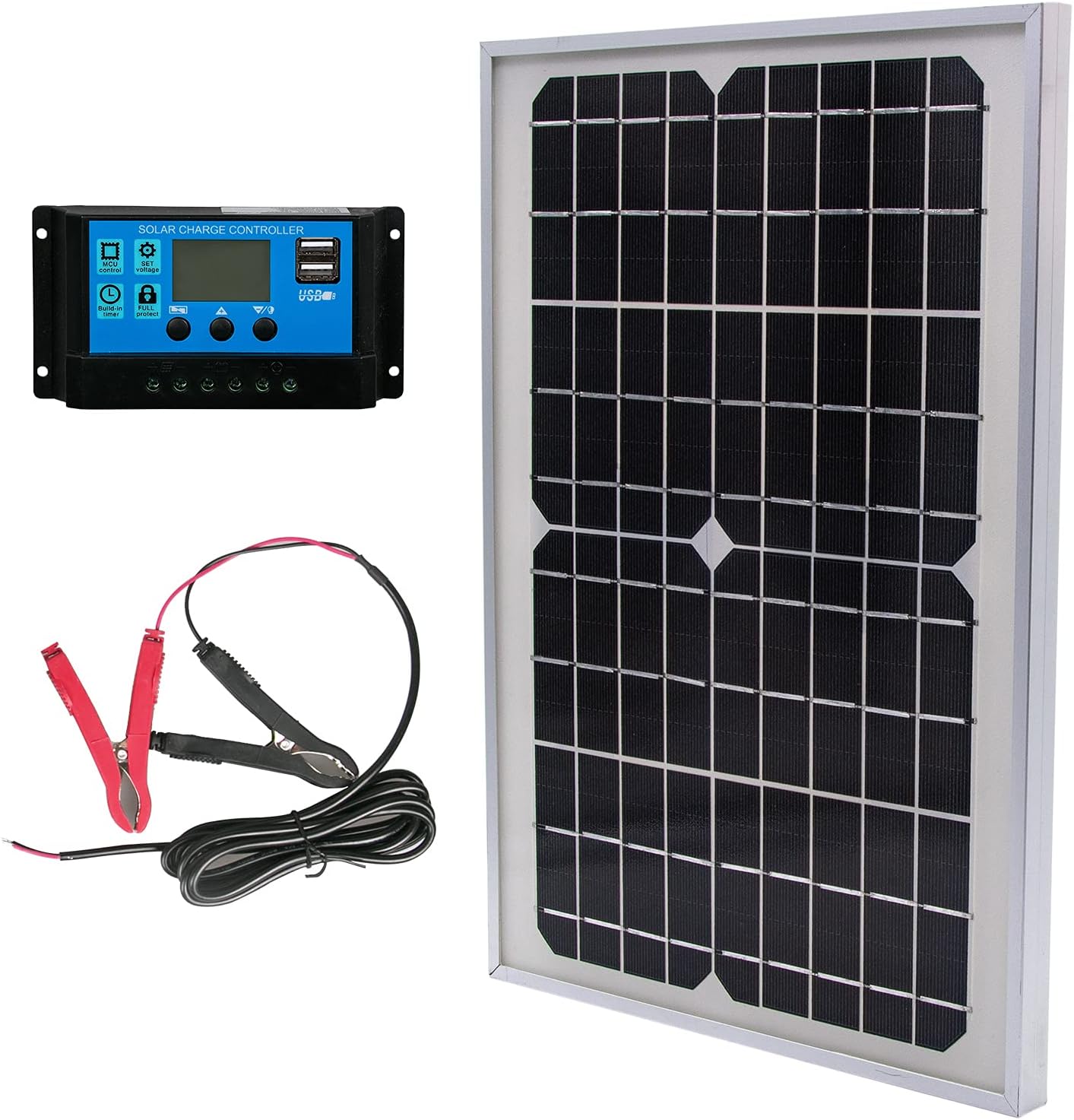 10W 12V Solar Panel Battery Charger Kit 10 Watt 12 Volt Monocrystalline PV Module for Car RV Marine Boat Caravan Off Grid System with 10A Charge