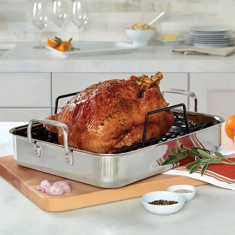 Viking 3-Ply Stainless Roasting Pan w/ Rack & Thermometer Set