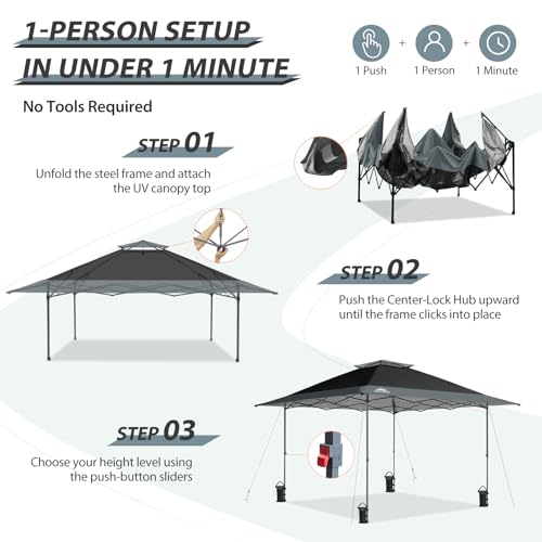 EAGLE PEAK 13x13 Straight Leg Pop Up Canopy Tent Instant Outdoor Canopy Easy Single Person Set up Folding Shelter w/Auto Extending Eaves 169 Square
