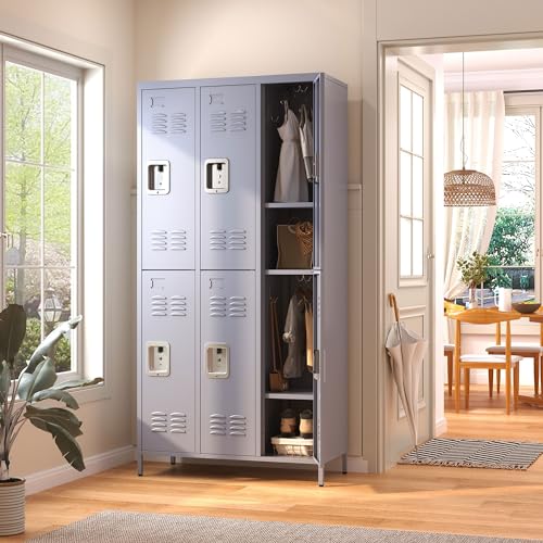 3 Doors Lockers for Employees, Steel Storage Lockers Lockable, Metal Locker Storage Cabinet for Home Office School Gym, Require Assembly (Grey)