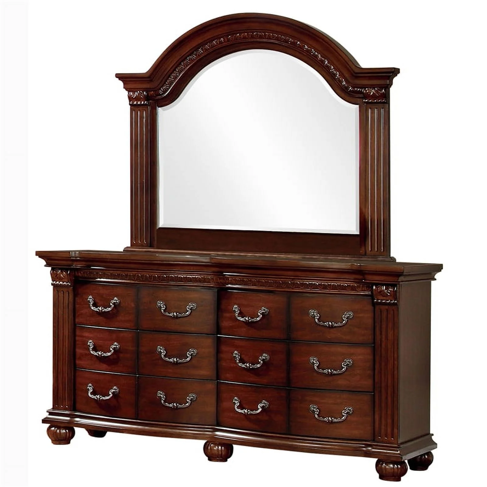 Furniture of America Sorella 2-Piece Wood Dresser and Mirror in Cherry