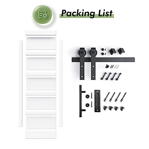 Fredbeck Double 21inx84in White Barn Door and 7FT Sliding Barn Door Hardware Kit Included,Solid,MDF, PVC Surface,DIY Assembly,5-Panel