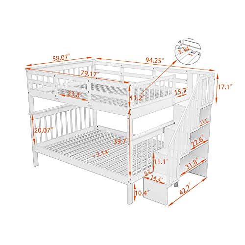 Ball & Cast Full Over Full Bunk Bed with Twin Size Trundle and Built in 4 Drawer,Wood Bunkbed w/Storage Ladder & Slat Support