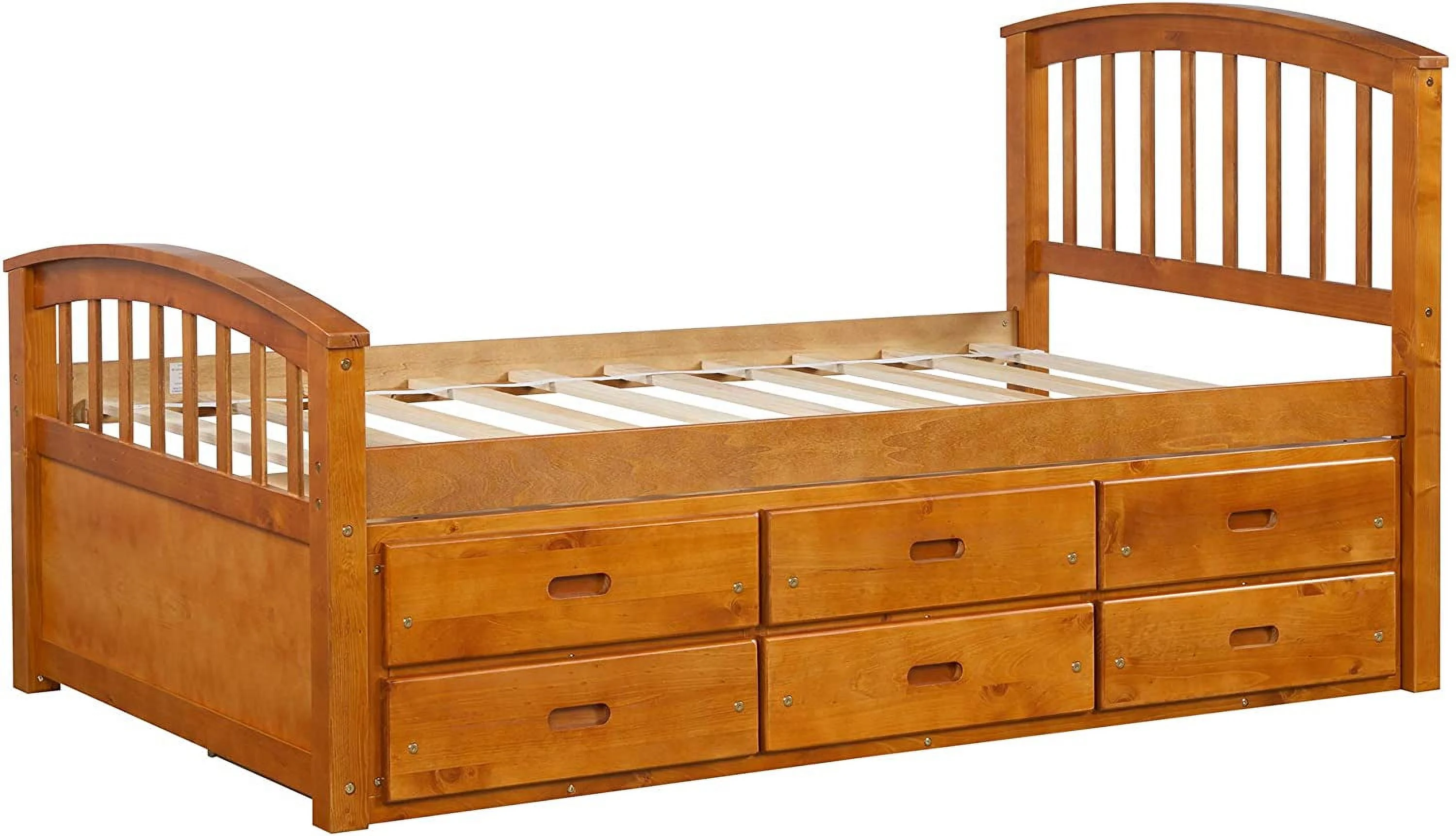 SOGES Twin Size Wood Platform Bed Captain Storage Bed with 6 Drawers Kids Bedroom Oak