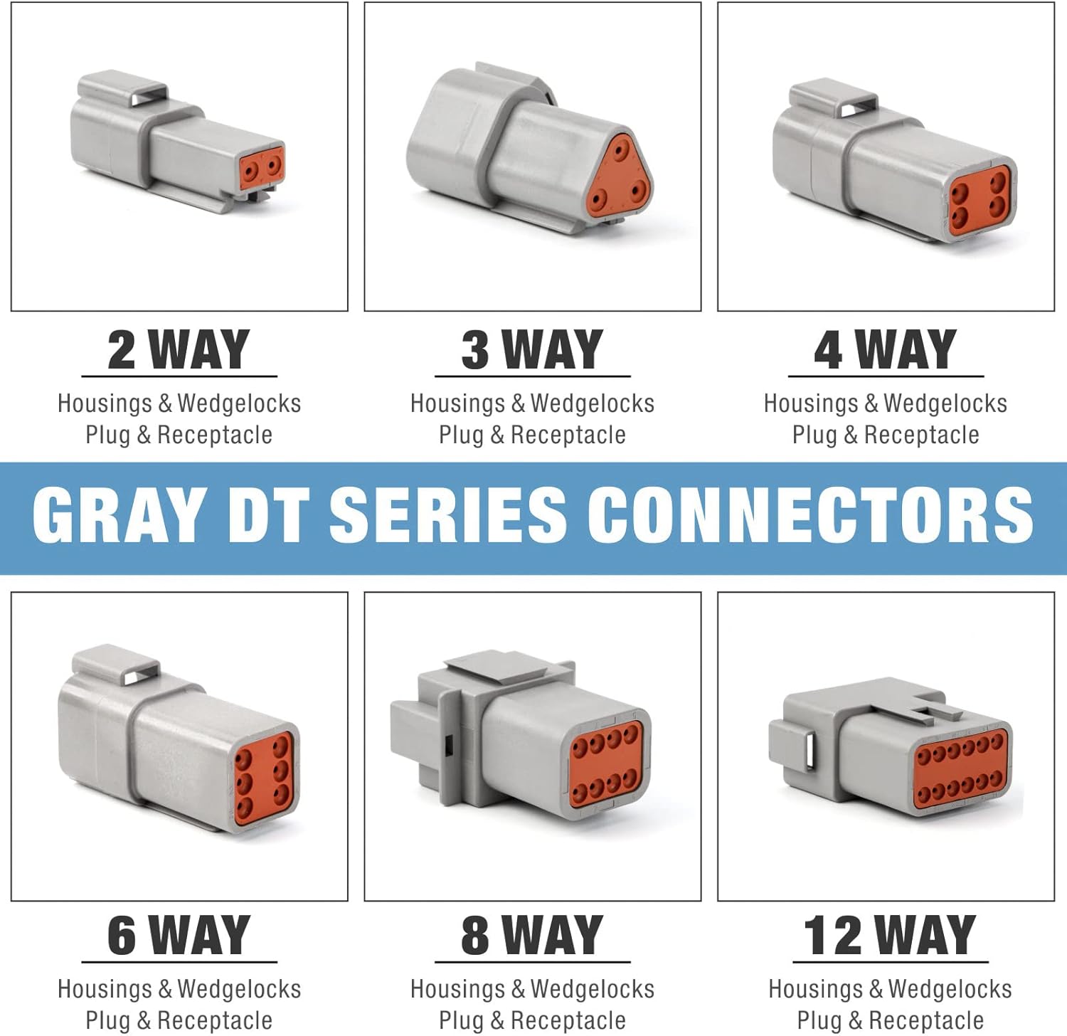 IWISS 188PCS Deutsch DT Gray Connector Kit with Size 16 Solid Contacts in 2,3,4,6,8 and 12 Pin Configurations